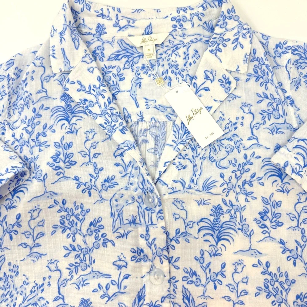 Lilly Pulitzer Montee Shirt Coverup Resort White Tall Tales Womens Medium NEW